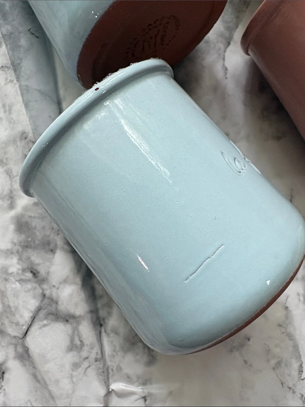 4 La Fermiere Yogurt Pots - Seashell Pink & Sky Blue